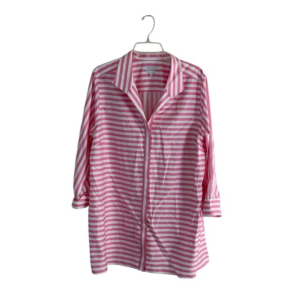 Foxcroft Tops - Foxcroft Womens Pink Stripes Non Iron Button Down Shirt Sz 16W Career Wear
